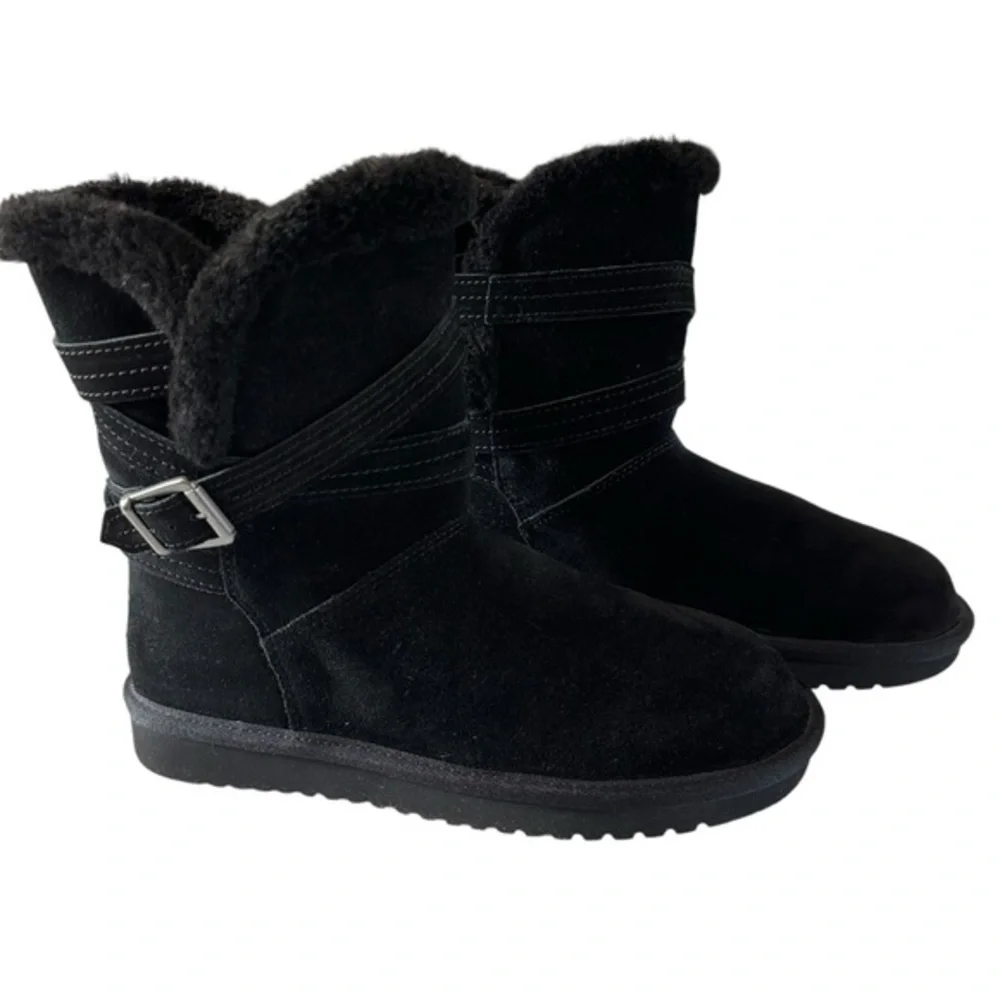 Koolaburra Darlene Short Black Suede Boots Faux Fur Lined Size 7